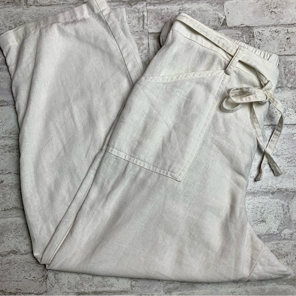 Zac & Rachel Ivory Linen Ankle Pants Belted EUC M😍